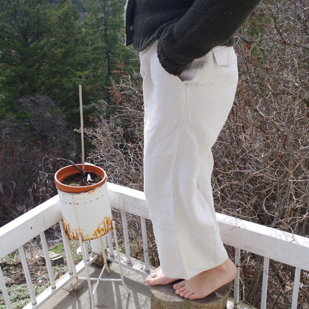 Linen Wide Leg Khaki Ladies Pants - Picture 3 of 9